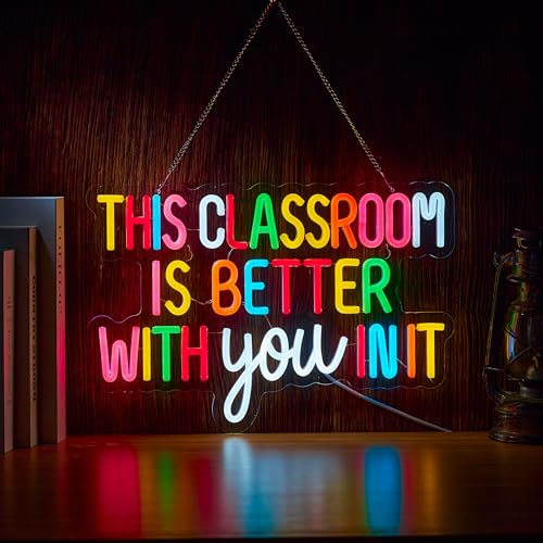 Classroom Neon Sign for Wall Dcor Dimmable This Classroom is Better With You In It LED Light USB Powered Inspirational Motivational Wall Art Letter Signs for Teachers Back to School Decor