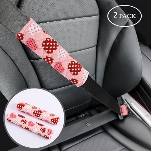 Image of Amooca Soft Auto Seat Belt Cover Seatbelt Shoulder Pad Cushions 2 PCS for a More Comfortable Driving Universal Fit for All Cars and Backpack Cute Pink Heart