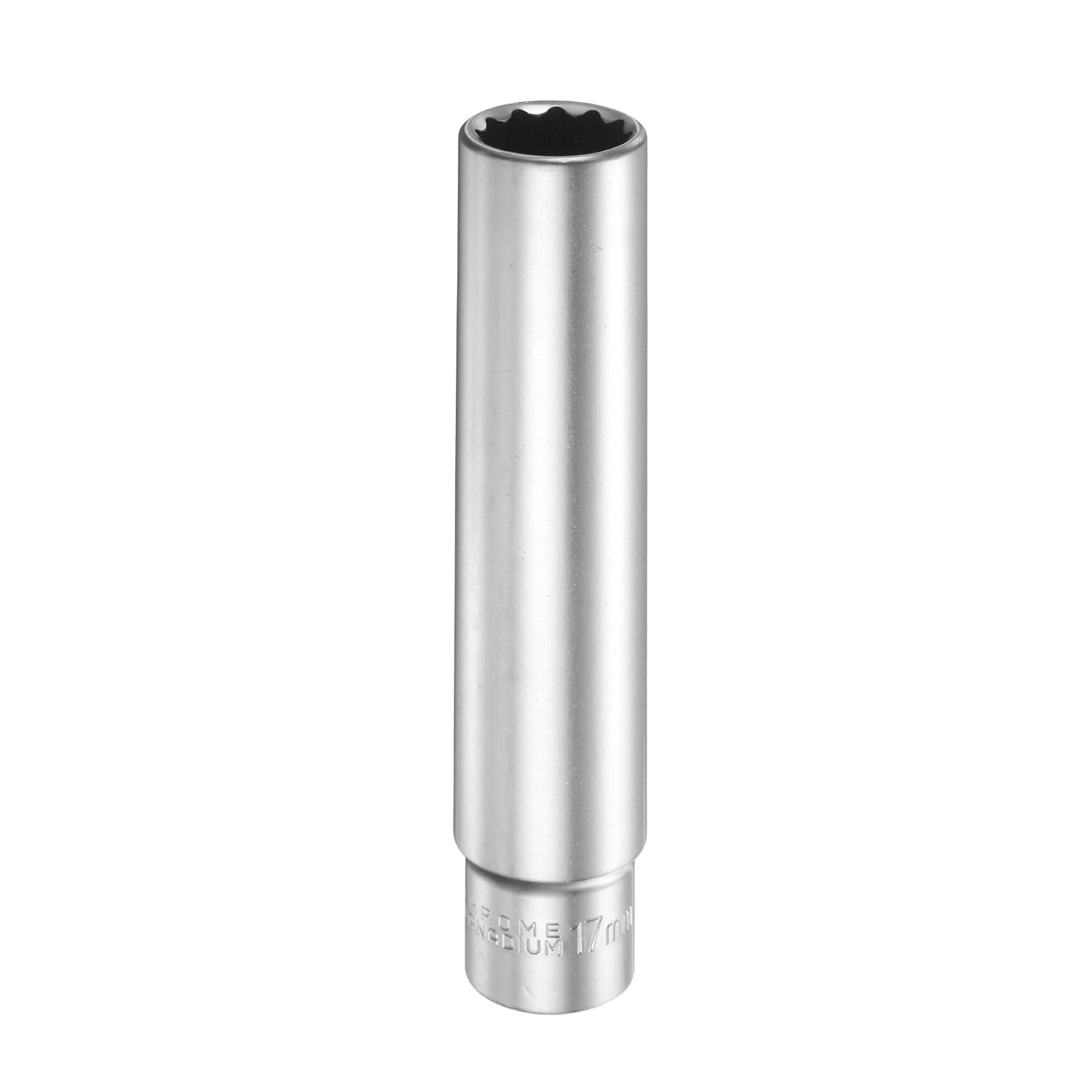 sourcing map 12 Points Deep Socket 3/8" Drive 17mm Deep Metric CR-V Steel Polished Nickel Plating Flip Sleeve 120mm / 4.7" Extra Long Socket Tool for Home Auto Nuts Bolts Repair