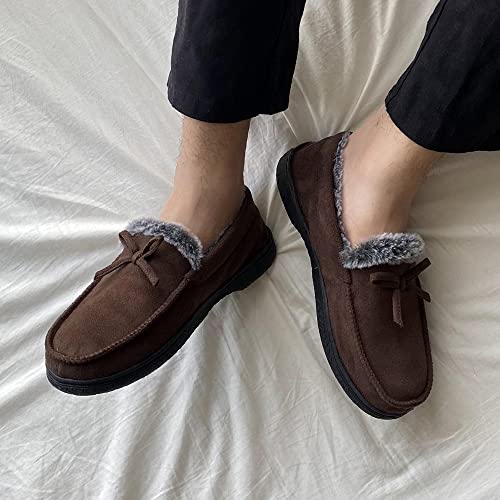 DL Men's Moccasin Slippers - Indoor & Outdoor, Suede Mens House Slippers with Memory Foam, Faux Fur Lining, Non Slip Outsole2