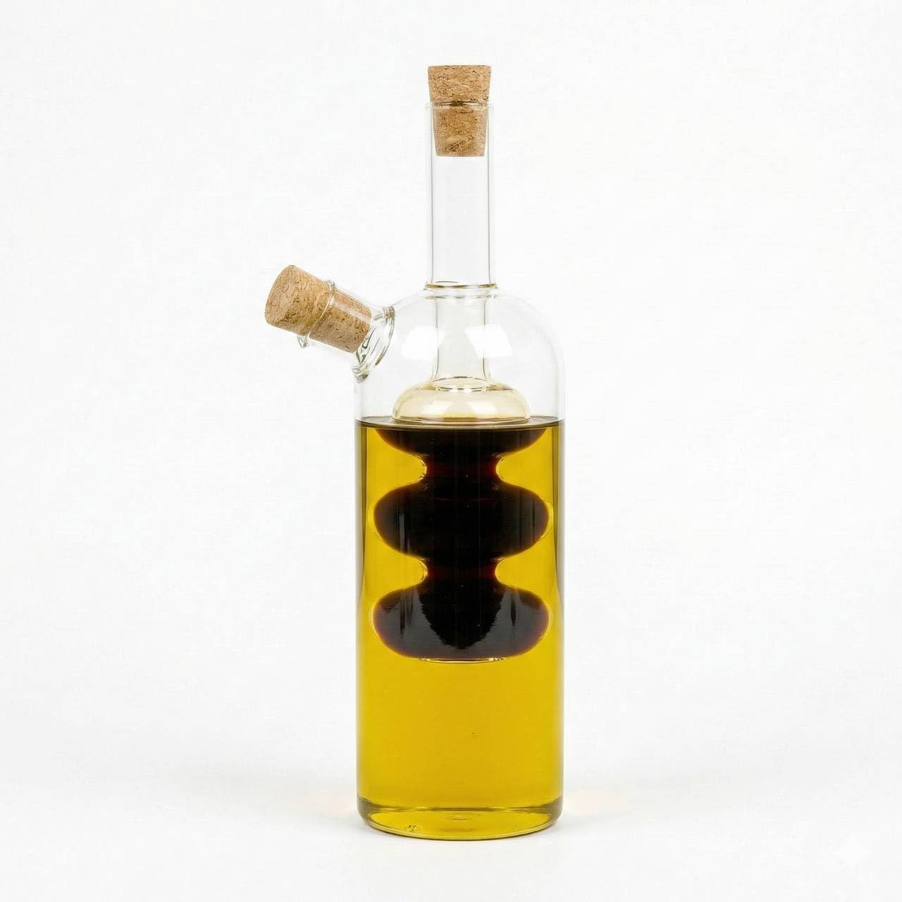 Queensway Home & Dining 200ml 2 in 1 Oil and Vinegar Dispenser, Dual Chamber Glass Cruet Bottle with Cork Stoppers, Space Saving Pourer for Kitchen Dining Table