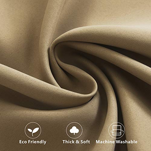 Aquazolax Blackout French Door Curtain Window Treatment for Privacy Heavy-Duty Thermal Insulated Drapery 54Wx72L Sliding Glass Door Panels with Bonus Adjustable Tieback - 1 Panel, Taupe/Khaki