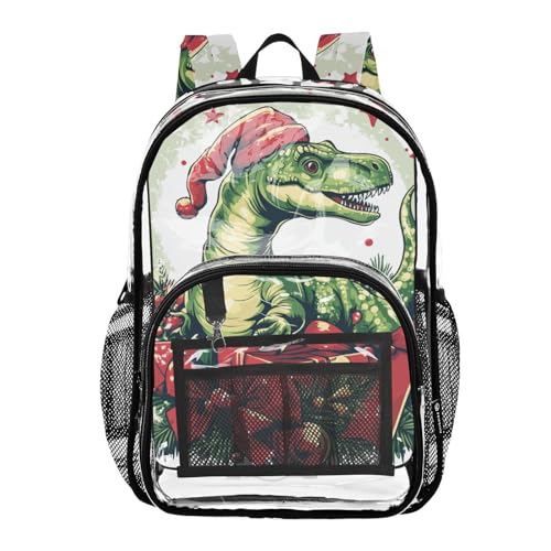 Dino Red Christmas Kids Clear Backpack Clear Book Bags For Adults Transparent PVC Backpack