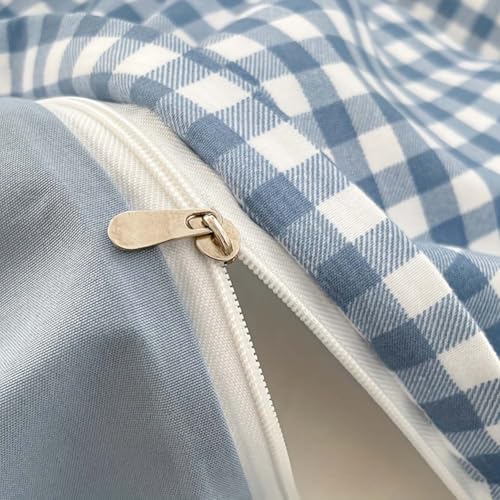 Image of Nayoroom Blue Gingham Duvet Cover Queen Size Plaid Checkered Comforter Cover 3 Pieces Soft Lightweight Washed Microfiber Farmhouse Grid Dorm Bedding Set with Pillowcases