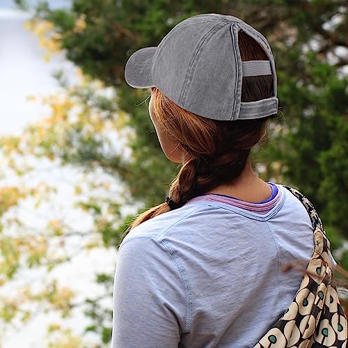 Image of HH HOFNEN Ponytail Hat for Women Washed Distressed Baseball Cap Ponycaps