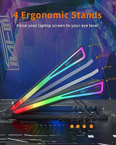 AICHESON Gaming Laptop Cooling Pad, RGB Lights Computer Cooler Stand, 5 Quiet Fans for 15.6-18 Inch Laptops, PC Notebook Heat Dissipation, AA2 - Image 4