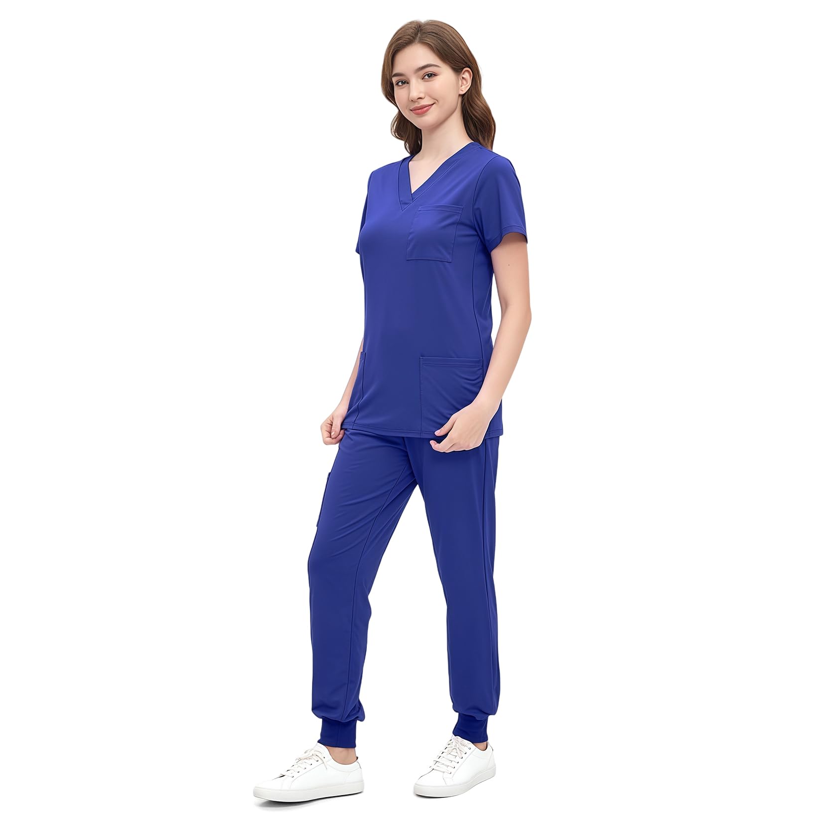 Jogging Scrubs Set for Women,Soft and Stretchy Nurse Uniform V-Neck Top and Yoga Jogger Pants with Multi Pocket