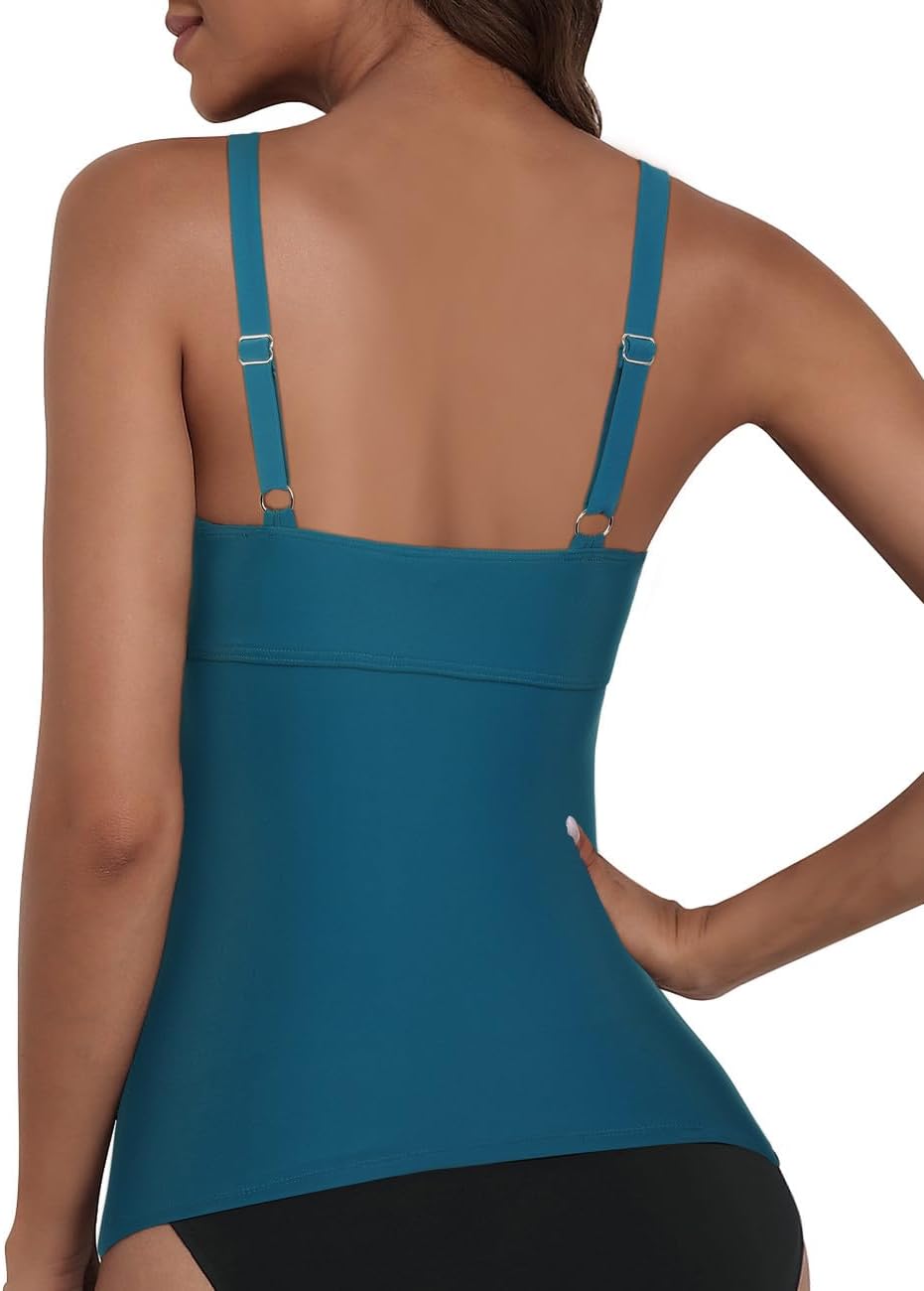 Hilor Women's Underwire Tankini Top Ruched Tummy Control Bathing Suit Tops Push Up Top Swimsuit Front Twist Swim Top Only - Image 3
