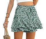 PrinStory Short à volants pour femme   Taille haute   Short fluide avec cordon de serrage   Jupe short d'été décontracté à jambes larges, L