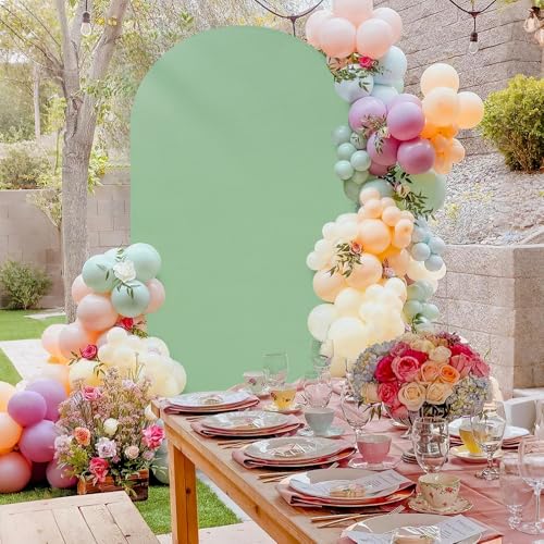 Image of SoarDream Sage Green Wedding Arch Backdrop Cover 6.6FT Spandex Fitted Sage Green Wedding Arch Covers Round Top Chiara Arches Backdrop Cover Fabric for Birthday Balloon Party Decoration