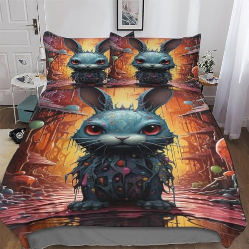 Housse de couette lapin 3 pièces parure de lit microfibre 200x200cm - 2