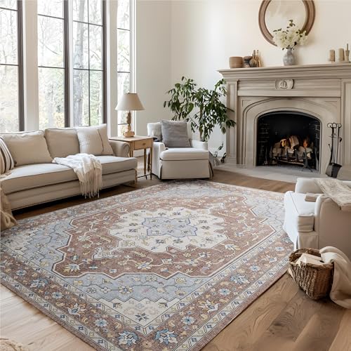 Bedsure 5x7 Vintage Area Rug, Non-Slip, Washable, Taupe