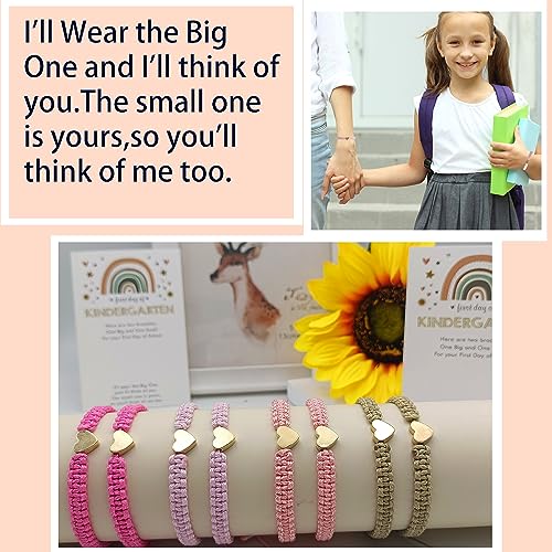 Image of First Day of Kindergarten Bracelets,First Day of School Bracelets for Mom and Daughter,Back to School Bracelet Pre-K Matching Heart Wish Adjustable Bracelet