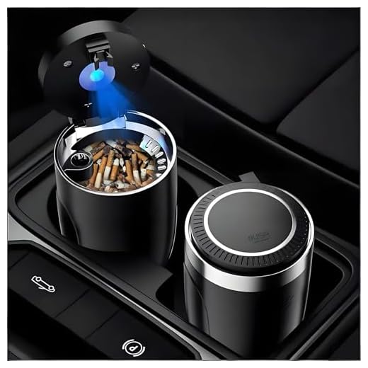 SHIHUAFADACAI Auto Aschenbecher für Mercedes Benz C-Klasse T-Modell (S206) 2025-2021, Zigarettenaschenbecher Edelstahl Blaues LED Licht Geruchsdichter Becherhalter Tragbarer Winddichter