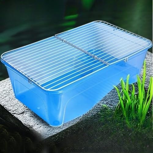 Heuitgs カメ用水槽 大型 60cm 無蓋 多機能 ミドリガメ用? 複数エリア設計 排水孔付き 観察しやすい 小型動物飼育にも適用 (鉄蓋ブルーです)