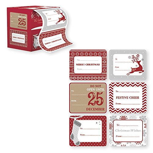 60 Pack of Jumbo Christmas Gift Tag Stickers – Great for Wrapping Paper and Gift bags