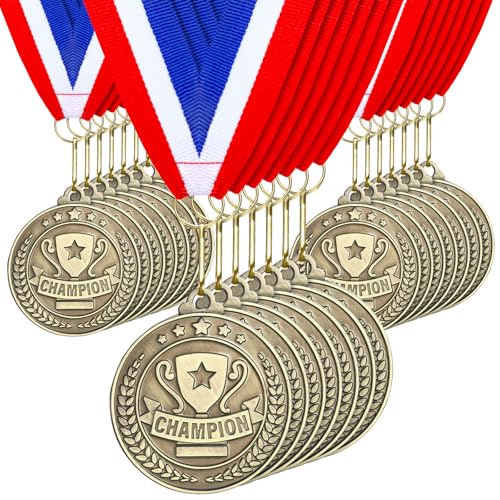 Image of Remuuly 60 Pcs Gold Award Medals 2 Inch Soccer Baseball Volleyball Football Cheer Trophy Medals Metal Awards Bulk with Neck Ribbons Trophy Prize Gifts for Sports Competitions