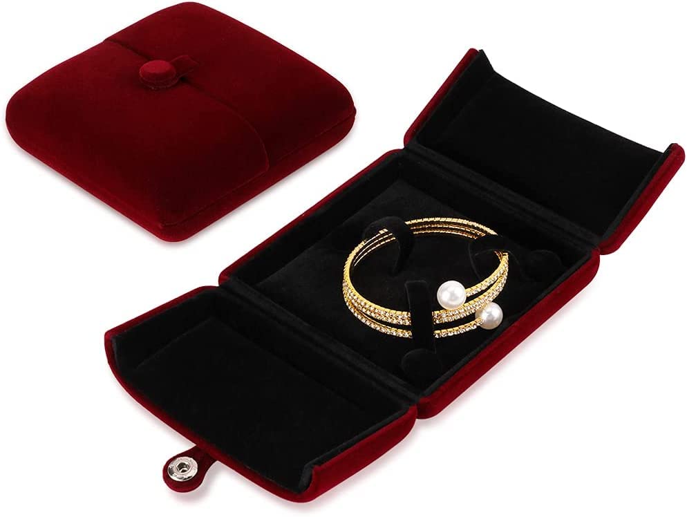 Red Wine Velvet Pendant Necklace Box Jewelry Gift Box Bracelet Chain Earrings Jewelry Display Storage for Engagement Proposal (Bracelet box)