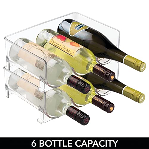 Mdesign Stackable Plastic 3 Bottle Refrigerator Wine Rack - Kitchen Storage Organizer For Champagne, Wine Or Water Bottles - Stacking Wine Organizer For Fridge - Ligne Collection - 2 Pack - Clear #TOP5