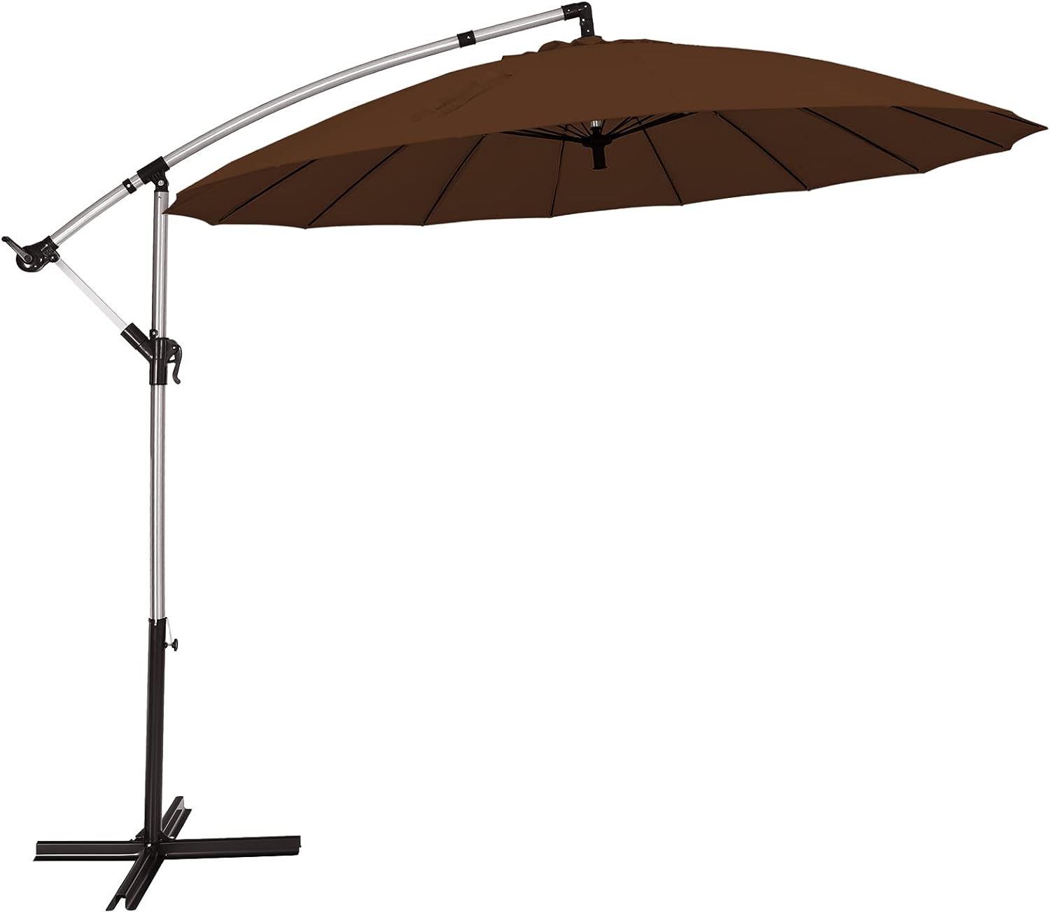 Tangkula 10 FT Patio Offset Umbrella, Outdoor Cantilever Umbrella with Easy Tilt Adjustment, 16 Sturdy Ribs, Crank and Cross Base, Market Hanging Umbrella for Backyard, Poolside, Lawn, Garden (Tan)