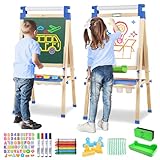 JOYOOSS Easel for Kids Art Easel Kids Easels for Toddlers,Wooden Kid Easel with Paper Roll - Adjustable Magnetic Double Sided Kids Dry Erase Board, Birthday Gifts for 1-12 Year Old Girls or Boys Blue