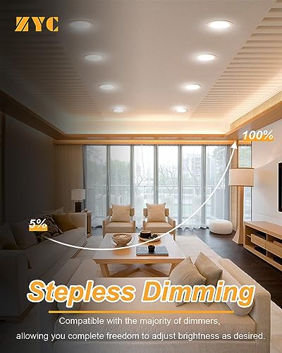 Image of ZYC 8 Inch Recessed Lighting - 18W 1802LM Black Recessed Lighting,Dimmable 5CCT 2700K /3000K /3500K /4000K /5000K Selectable,IC Rated,Ultra-Thin Dimmable Canless Wafer Downlight Pack of 6 Black.