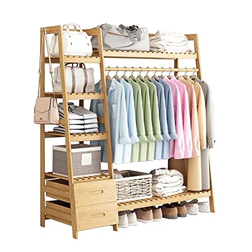 Porte-Manteau Multifonctionnel Vestiaire Penderie Bois avec Miroir