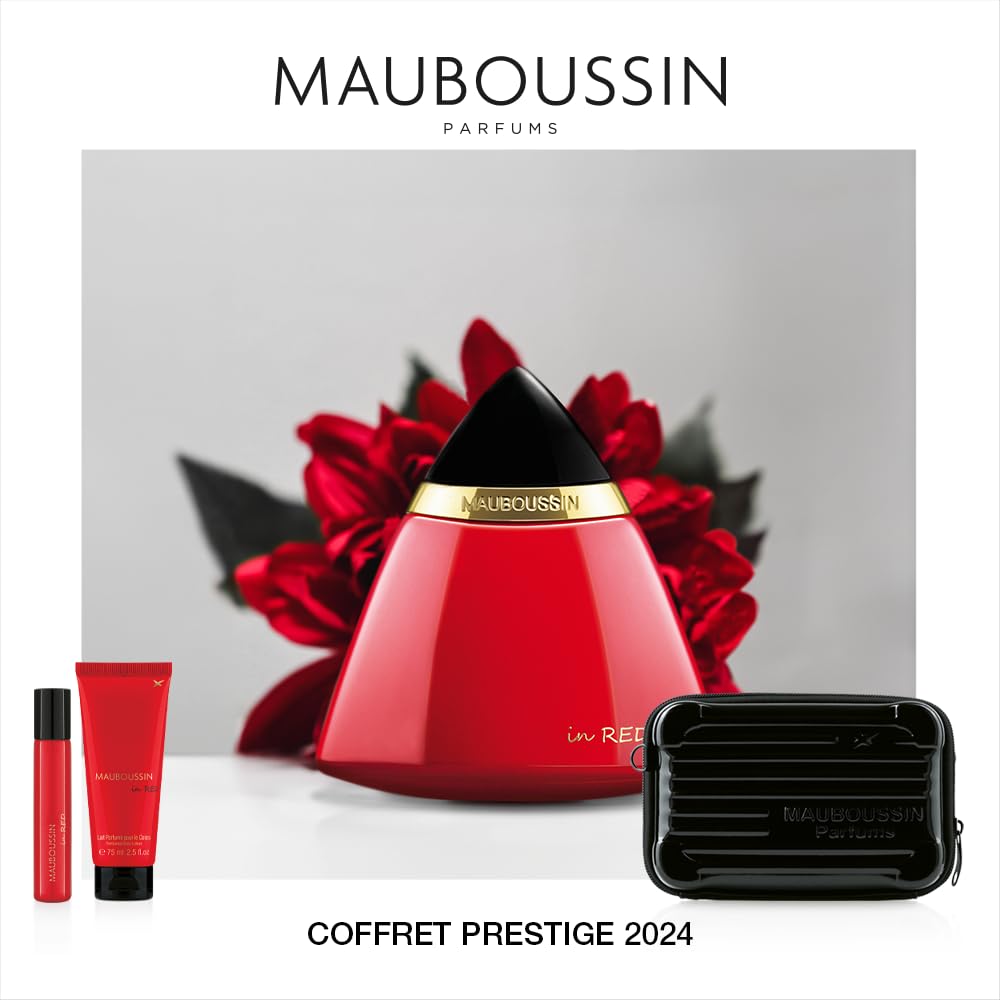 Mauboussin - Cofanetto Prestige In Red : Eau de Parfum 100ml, Latte Corpo 75ml, Spray da Viaggio 20ml & Borsa a Tracolla