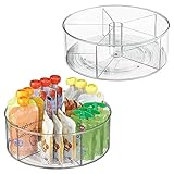 mDesign Divided Lazy Susan Turntable Storage Container for Kitchen Cabinet, Pantry, Refrigerator, Countertop Food Safe - Spinning Organizer for Kids/Toddler's Food Pouches - 5 Sections, 2 Pack - Clear