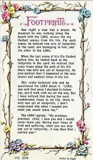 FOOTPRINTS in the SAND Verse Prayer Card in Plastic Wallet 3 1/4" x 5" EL