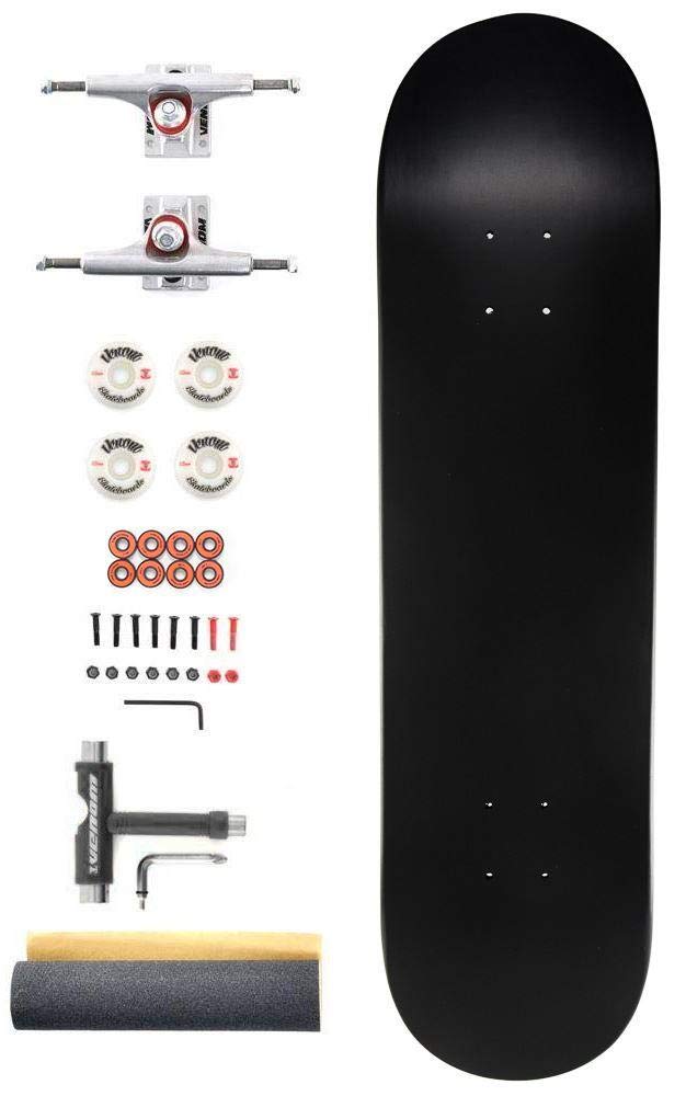 Venom Core Colours Complete Skateboard kit - Double Kick Trick Skateboard for Kids Boys/Girls Adults Beginners Advance - Deck/Trucks/Wheels/ABEC 9/Tool!! - Matt Black/Raw Trucks