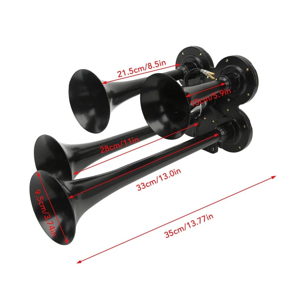 Bocina Coche 150dB 4 trompetas bocinas de coche for barco tren vehículo 12V/24V(Noir)