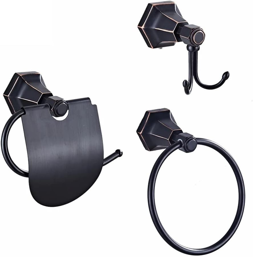 LSLYTQ Bath Hardware Sets, Towel Rings, Solid Brass Black Wall Mounted Towel Holder Hangers, Bathroom Accessories Robe Hooks