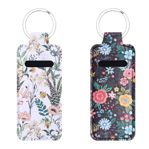 Gerkia Two-piece Chapstick Holder KeyChain,Cute Leather Women and Men Lip Balm Holder Lipstick Key Chain.