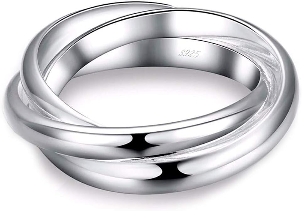 Willys Jewellery Solid Shiny 3 Rings Moving Ring 925 Sterling Silver
