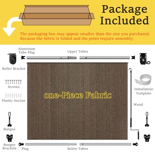 Image of Custom Size 75'' W x 96'' H Outdoor Roller Shades, Cordless Patio Roll Up Outdoor Blinds with UV Protection, Exterior Sun Shade Cloth for Porch, Gazebo, Balcony, Pergola, Mocha