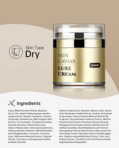 Igame Skin Caviar Luxe Cream-P013, Anti Aging Skin Moisturizer, Anti-Aging Face Moisturizer For Women And Men With Caviar, Pro-Xylane, Peptides, Hyaluronic Acids, And Salicornia Herbacea Extract, Anti Wrinkle Face Cream With An Airless Pump For Dehydration, Fine Lines, Wrinkles, Uneven Skin Texture And Tone(Focus On Face Care Age 30+), Stick To T O P Q U A L I T Y Facial Moisturizers Begins At T O P R E V I E W S From United States V I N E Customer Real Comment #TOP5