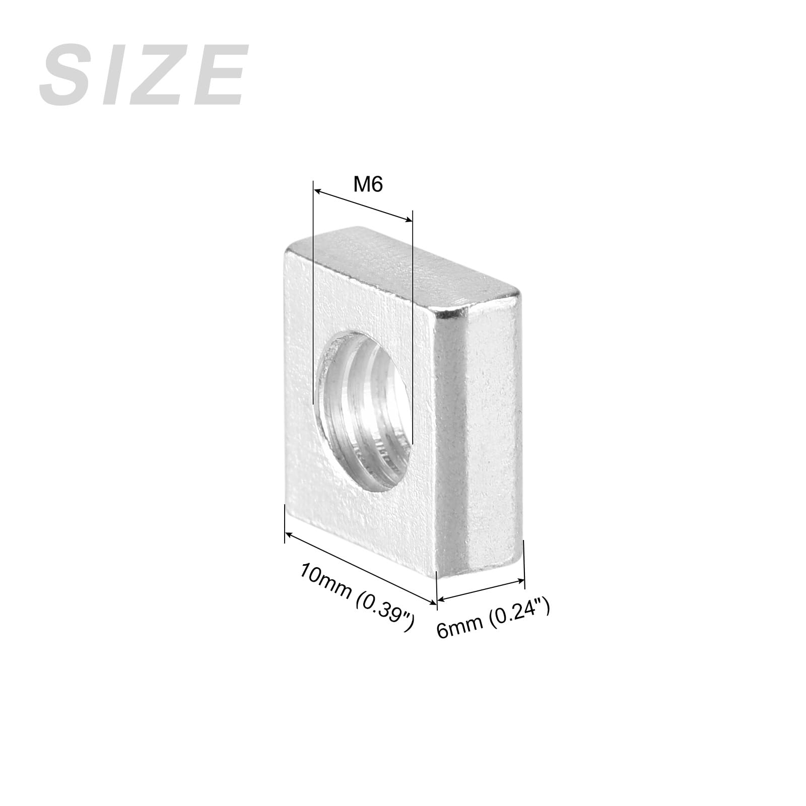 METALLIXITY Square Nuts, (M6x10mmx10mm) 100Pcs, Carbon Steel Coarse Thread Square Fastener Nut - for Equipment Construction Electrical Appliances Industrial Machinery, Silver