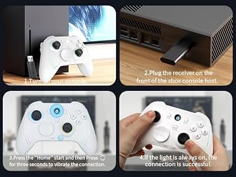 ROTOMOON HD151-S Wireless Game Controller with 7 Colors LED Lighting Compatible with Xbox One S/X, Xbox Series S/X, with 2.4G Wireless Adapter, 3.5mm Audio Jack Gaming Gamepad, Turbo/Programmable