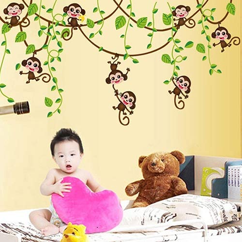 CHicoco Home Kid Room Decoration Cartoon Cute Monkeys Climbing Jungle Tree Wall Stickerï¼ŒHome DÃ©cor Accents for Living Room Flower Wall Decals Home Improvement Paint Wall Murals Decor Mural Paper