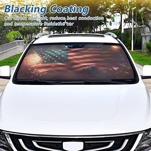 American Independence Flag And Black Distressed Fabric Fluttering Simple Folding Sun Visor For Car Window Blocks The Sunlight Prevents Uv Damage,Heat Shield Keeps M #TOP5