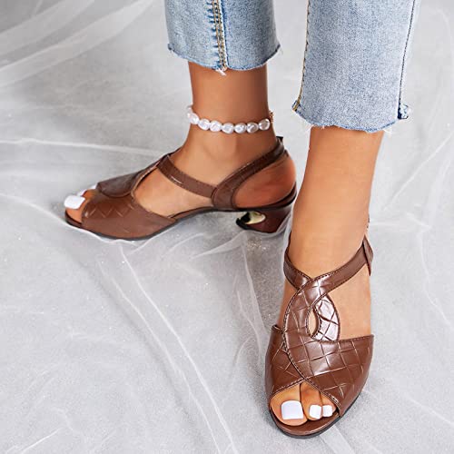 Ladies British Style Solid Color Leather Open Toe Thick Heel Buckle Fashion Sandals Sports Sandals for Women4