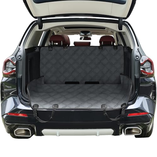 KYG Multi-Function Dog Car Protector, Waterproof Scratch Proof Nonslip Travel Hammock, Back Seat Cover & Boot Liner with Seat Anchors, Universal Fit for Cars/SUV/Trucks, Machine Washable (Grey)