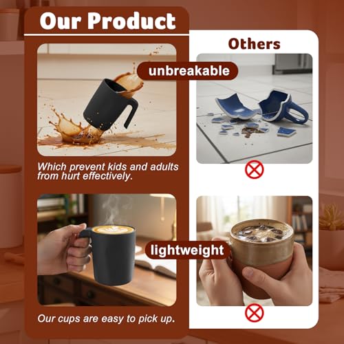 Image of 16OZ Wheat Coffee Mugs, Unbreakable Black Cup with Handle Set of 6