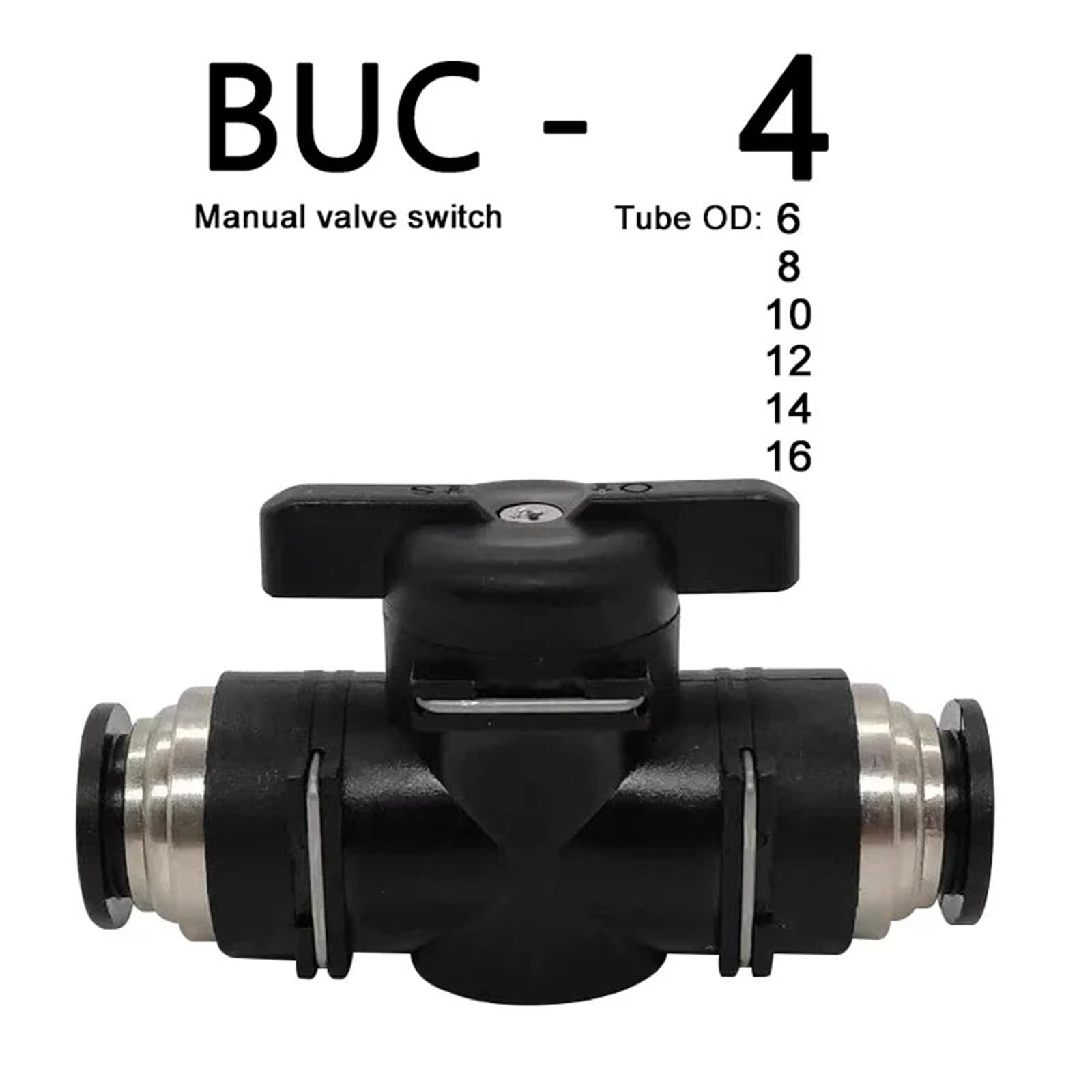 Raccordo pneumatico 4/6/8/10/12/14/16 mm interruttore valvola manuale a sfera BUC-4 BUC-6 BUC-10 connettore di aggancio per tubo dell'aria 1 pezzo (BUC 4 mm, 50 pezzi)
