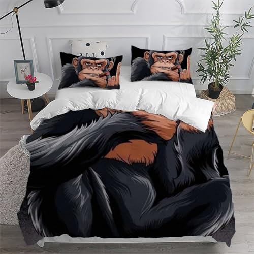 Housse de couette singe noir 200x200cm impression 3D microfibre soyeuse