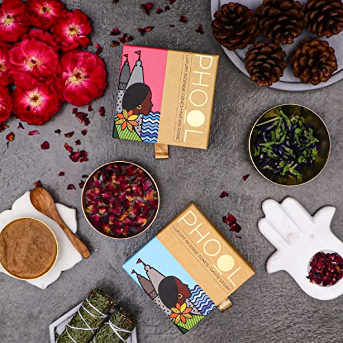 Pack Of 2 Natural Incense Cones,Phool Good Vibes Pack (80 Organic Cones | 2 Fragrances- Indian Rose & White Cedar)+1 Free Ceramic Holder |Handrolled |Sulpher & Charcoal Free | 100% Organic (500 Gms) #TOP2