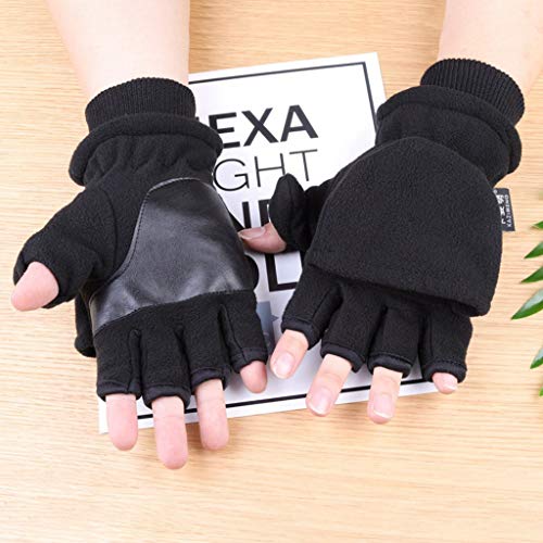 Jilin Luvas femininas masculinas de lã polar de inverno meio dedo com abertura dupla e tela sensível