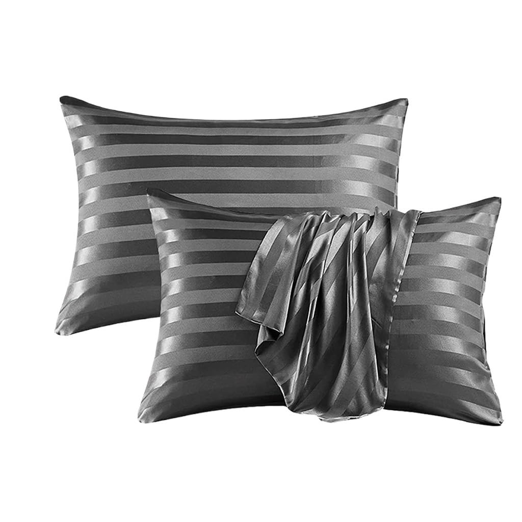 Taie d'oreiller en satin de qualité supérieure rayée noire XL