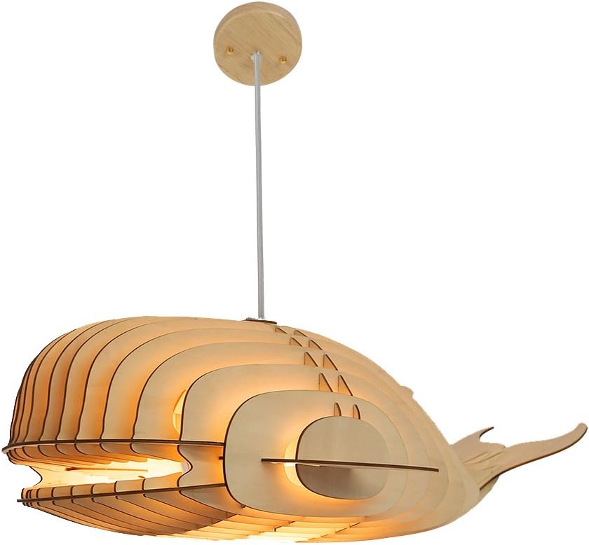 Unique Design Wood Hanging Pendant Ceiling Light Fixture with Cord DIY Decorative Whale Large Suspended Chandelier Lamp Shade for Bar Kitchen Dining Room (Large)